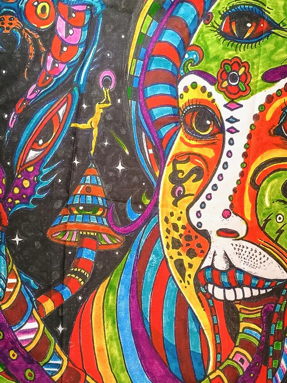 Psychedelic Neon Surreal Art Tapestry Multicolor Woman And Dragon 58x50